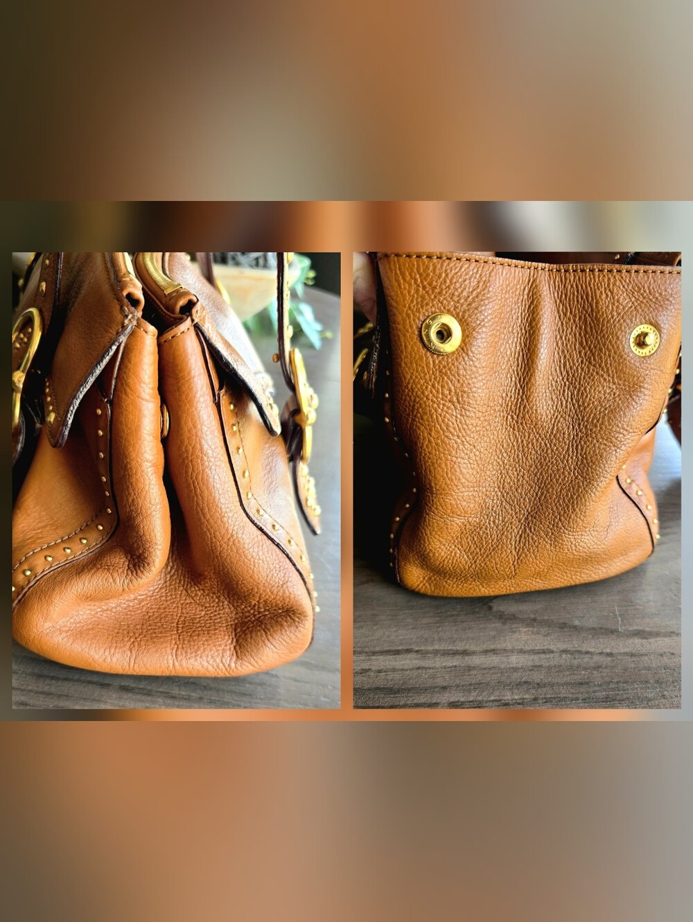 Michael Kors Y2K Vintage Tan Leather Studded Satchel Bag Rare - Picture 11 of 16